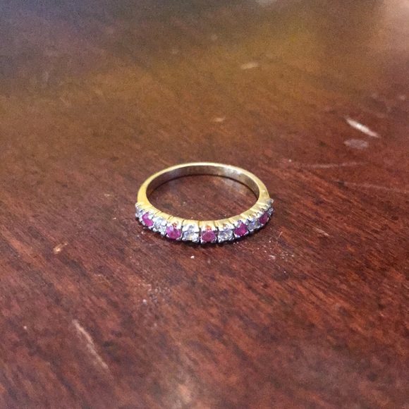 Goldtone Emerald Ruby Sapphire CZ Band Rings Set of 3 - Picture 4 of 12